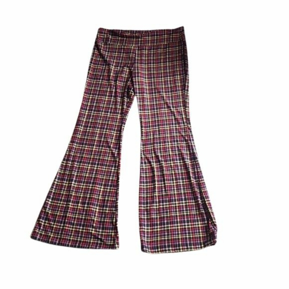 No Boundaries 70's Retro Plaid Wide Leg High Rise Spandex Leggings, Size XL - Picture 1 of 14